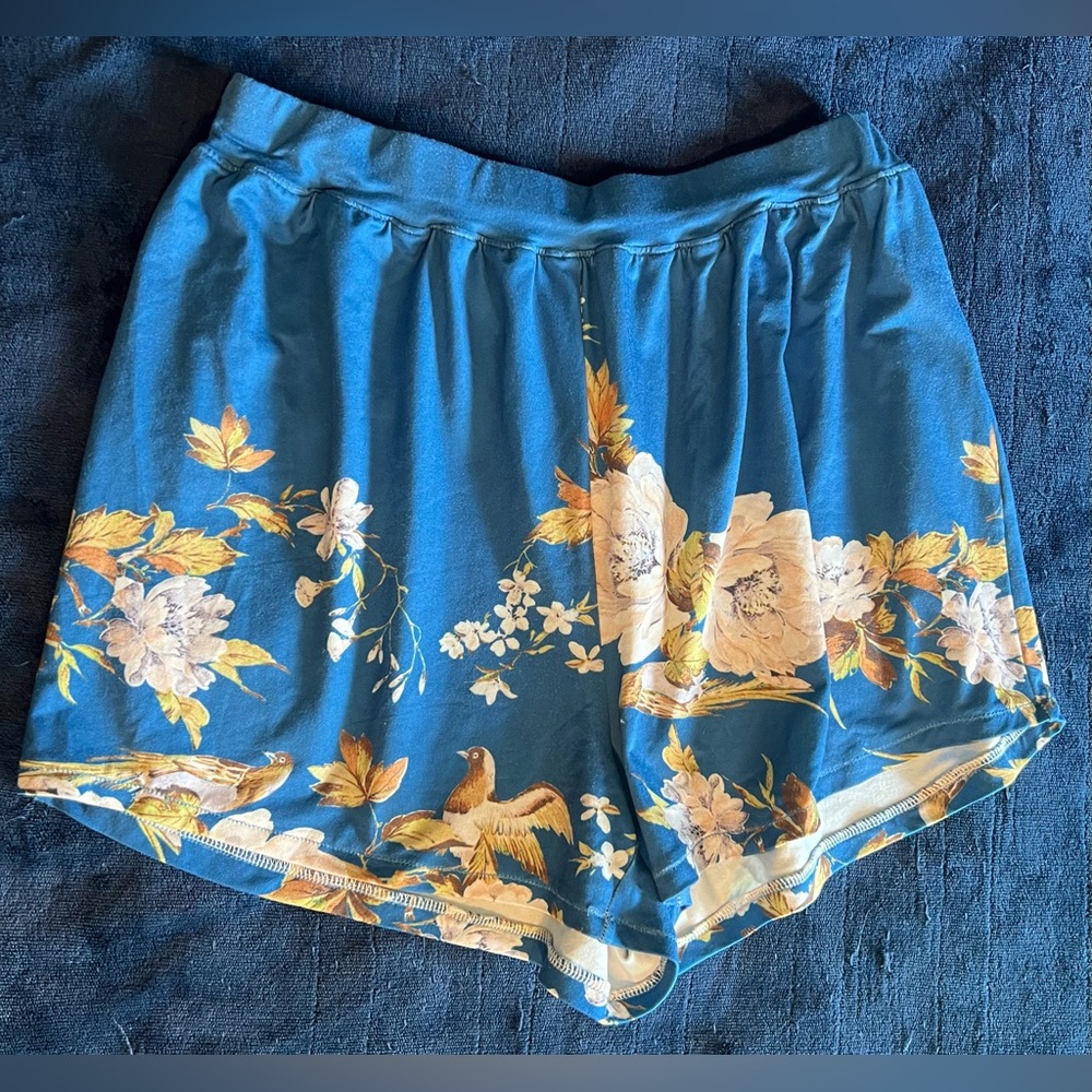 Hand Crafted Blue and Gold Shorts with Floral Design
